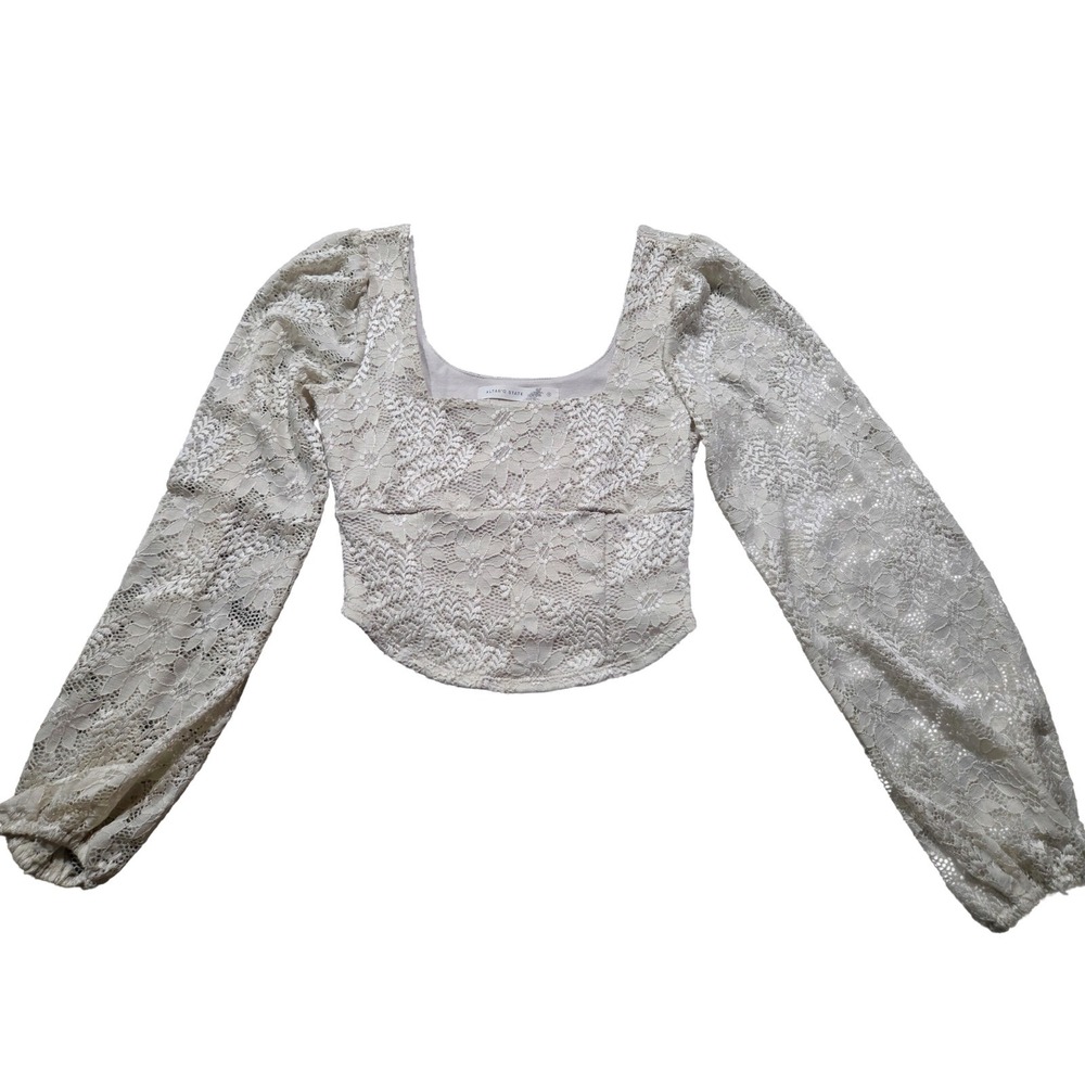 Altar'd State Cream Floral Lace Long Sleeve Crop Top - Size Small